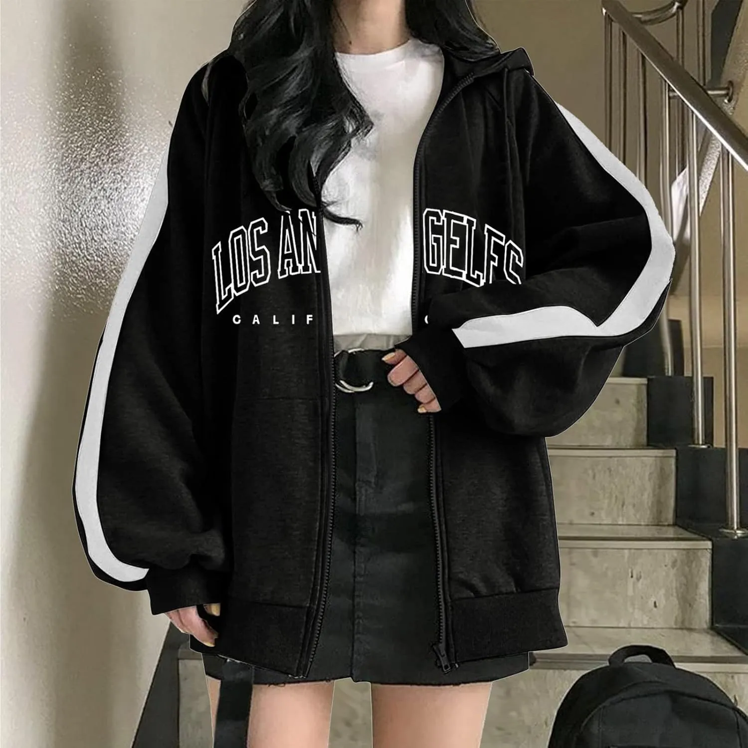 YOMXL Women's Y2K Vintage Graphic Zip Up Hoodie Oversized Casual Drawstring Hoodie E-Girl 90s Streetwear Jacket Tracksuit