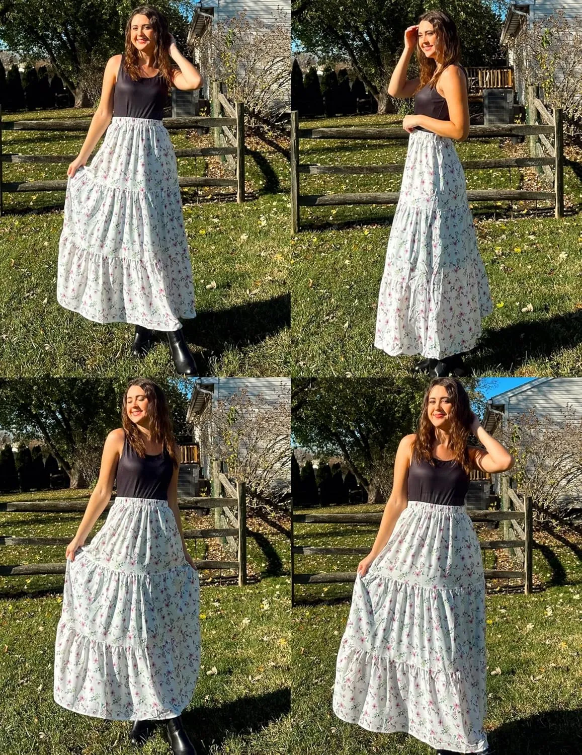 Zeagoo Skirts for Women Summer Boho Casual Maxi Flowy Elastic High Waist A-Line Tiered Swing Floral Long Skirts with Pockets