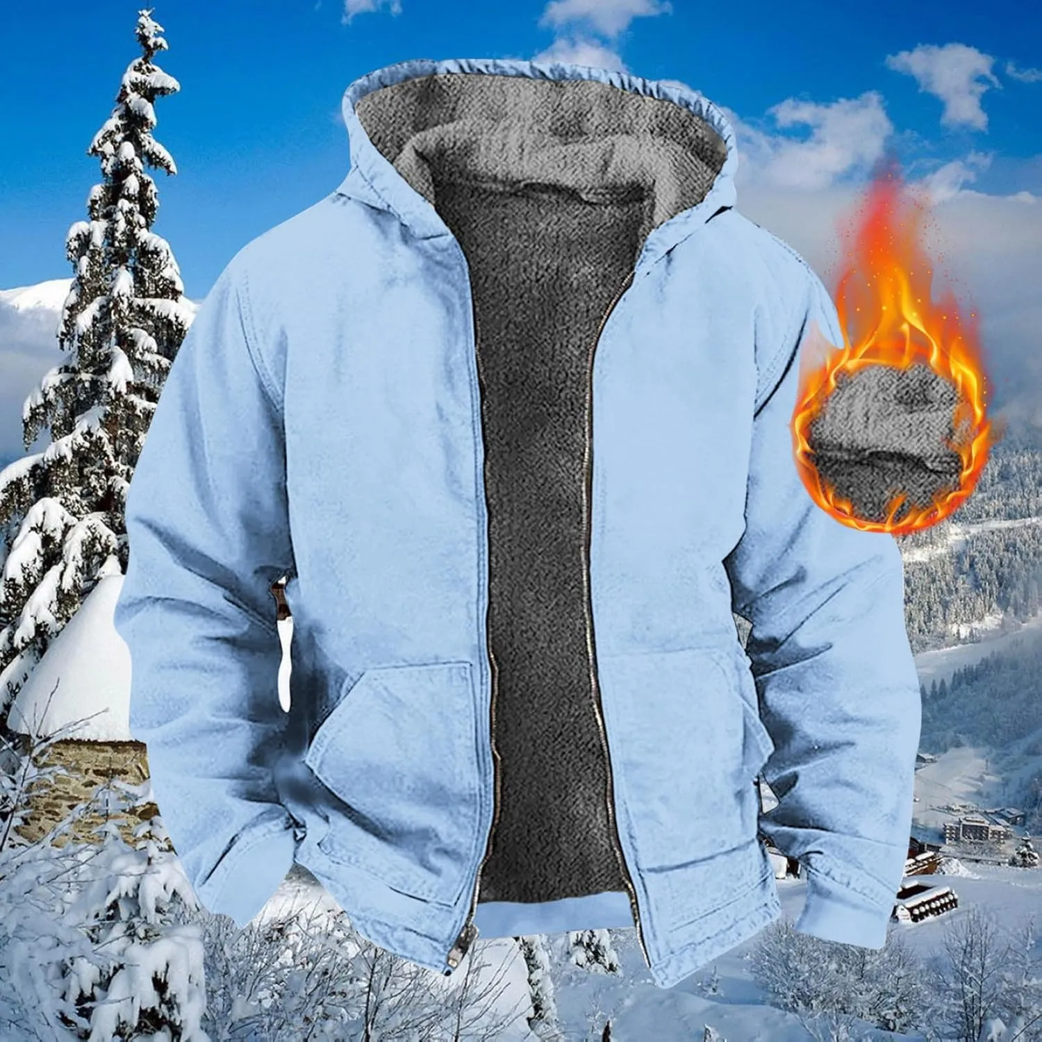 Zeiyignr Hoodies for Men Heavyweight Fleece Sweatshirt - Full Zip Up Thick Sherpa Lined Jackets Warm Winter Coat Windbreaker