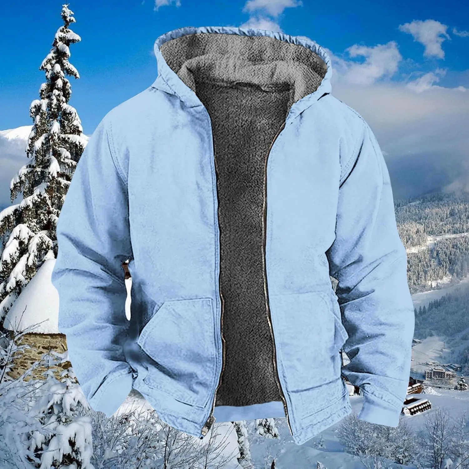 Zeiyignr Hoodies for Men Heavyweight Fleece Sweatshirt - Full Zip Up Thick Sherpa Lined Jackets Warm Winter Coat Windbreaker
