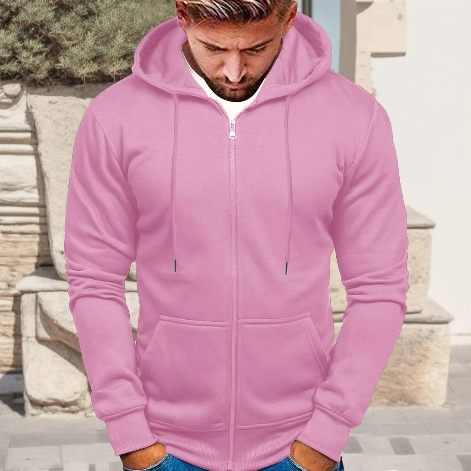 Zip Up Hoodie Men Mens Full Zip Casual Pullover Hoodies Fall Winter Work Sweatshirt Long Sleeve Drawstring Hoodies