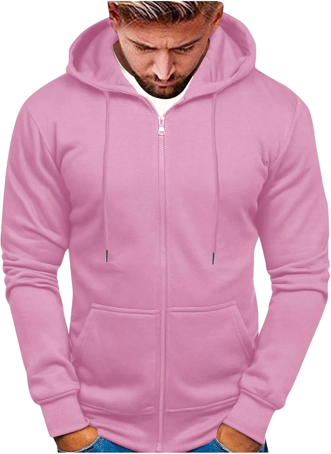 Zip Up Hoodie Men Mens Full Zip Casual Pullover Hoodies Fall Winter Work Sweatshirt Long Sleeve Drawstring Hoodies