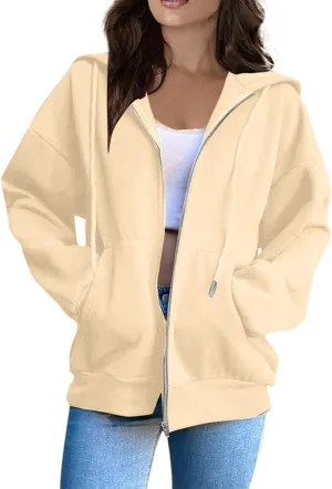 Zip Up Hoodie Women Fall Fashion 2024 Long Sleeve Zip Up Lightweight Sweatshirts Loose Fit Workout Plain Hoodie