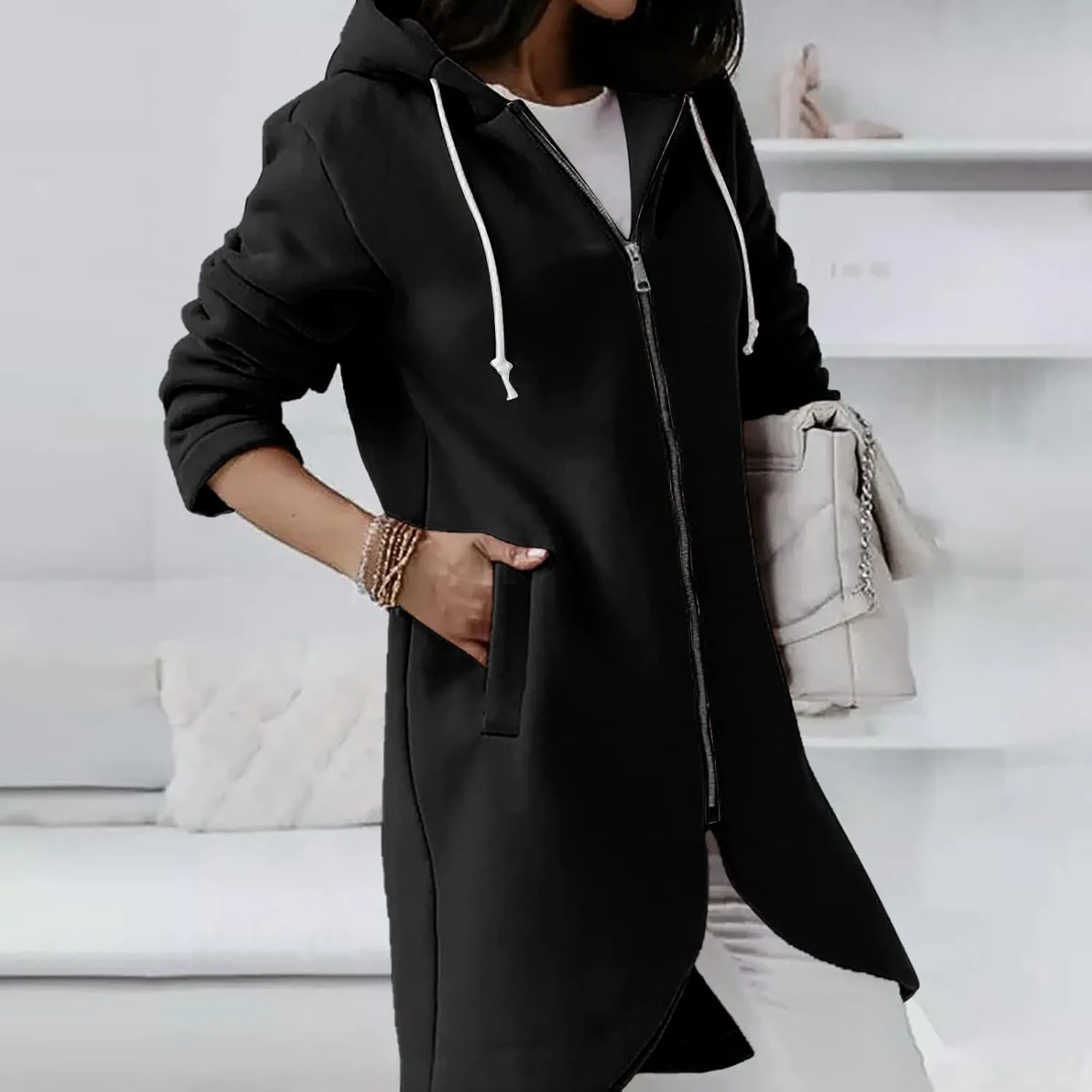 Zip Up Hoodie Women,2024 Trendy Irregular Hem Oversized Hoodies Long Tunic Sweatshirt Open Front Cardigan Jacket
