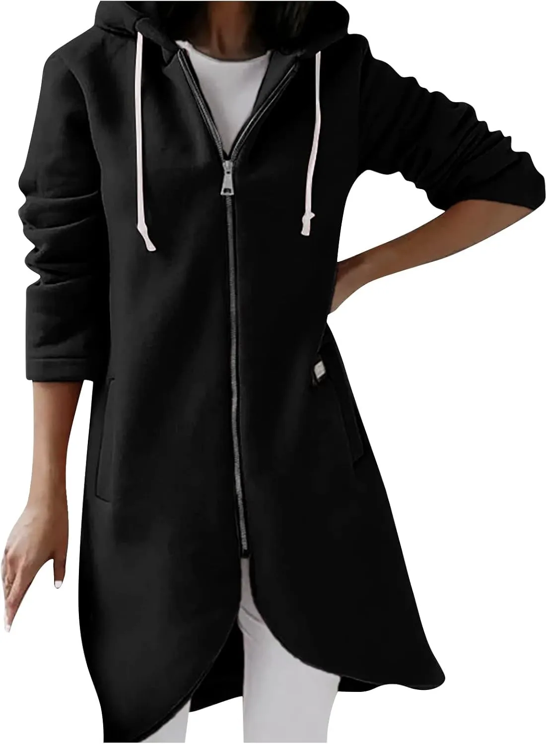 Zip Up Hoodie Women,2024 Trendy Irregular Hem Oversized Hoodies Long Tunic Sweatshirt Open Front Cardigan Jacket