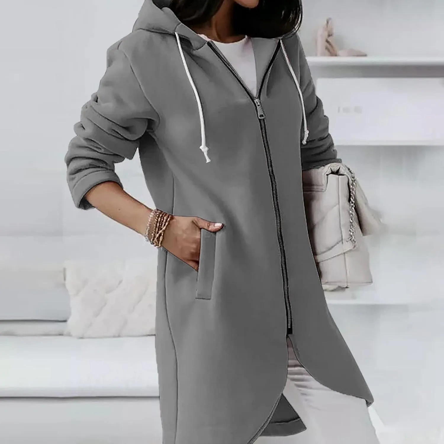 Zip Up Hoodie Women,2024 Trendy Irregular Hem Oversized Hoodies Long Tunic Sweatshirt Open Front Cardigan Jacket