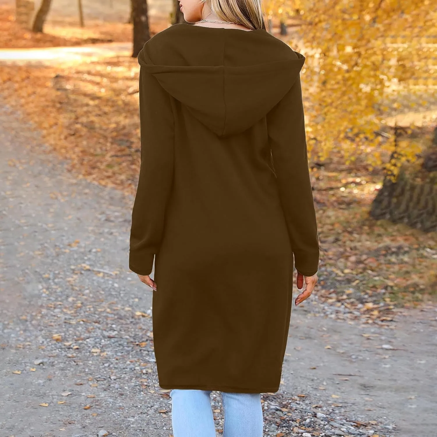 Zip Up Hoodies for Women Oversized Long Sleeve Sweatshirts Casual Fleece Hooded Coat Fall Long Jacket with Pockets