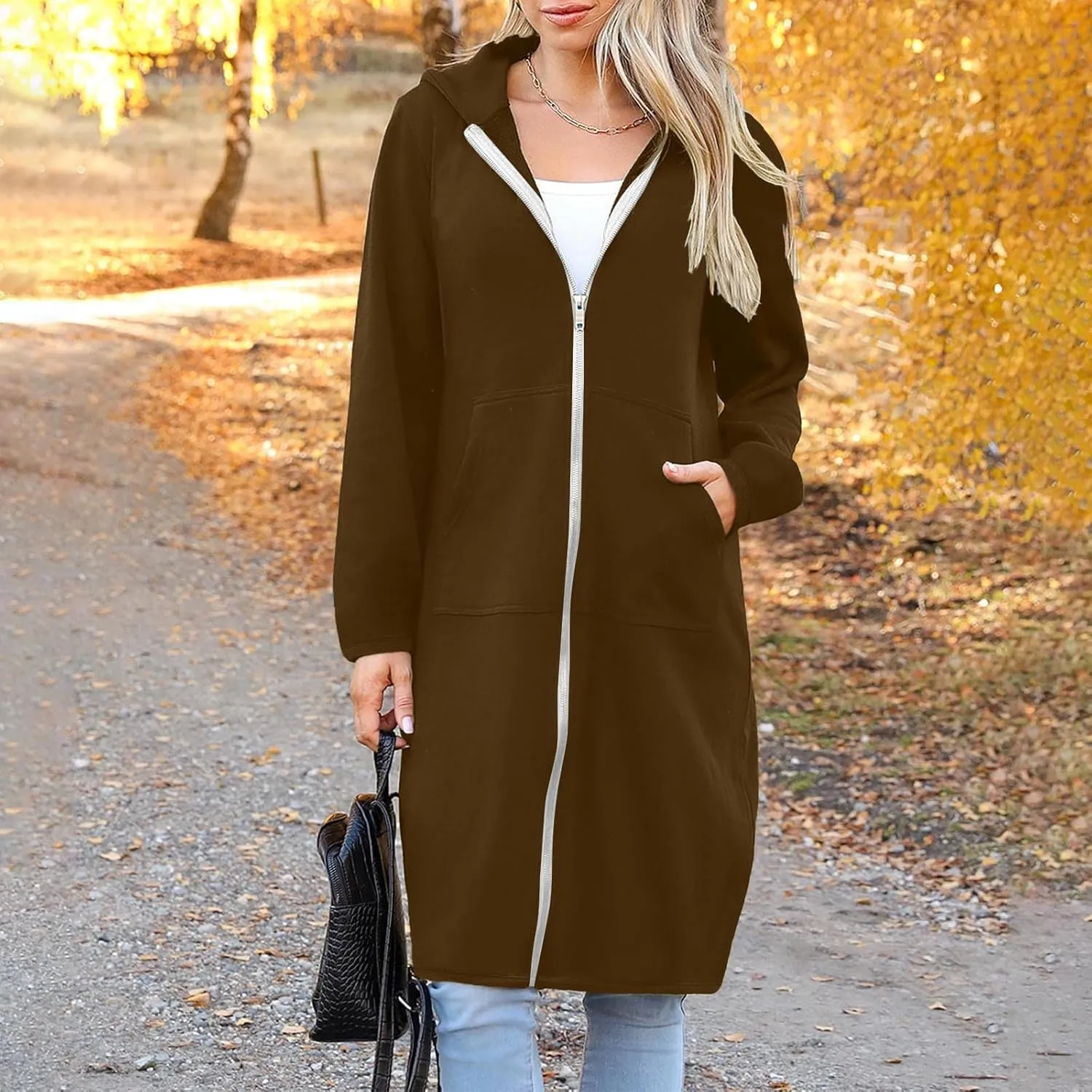 Zip Up Hoodies for Women Oversized Long Sleeve Sweatshirts Casual Fleece Hooded Coat Fall Long Jacket with Pockets