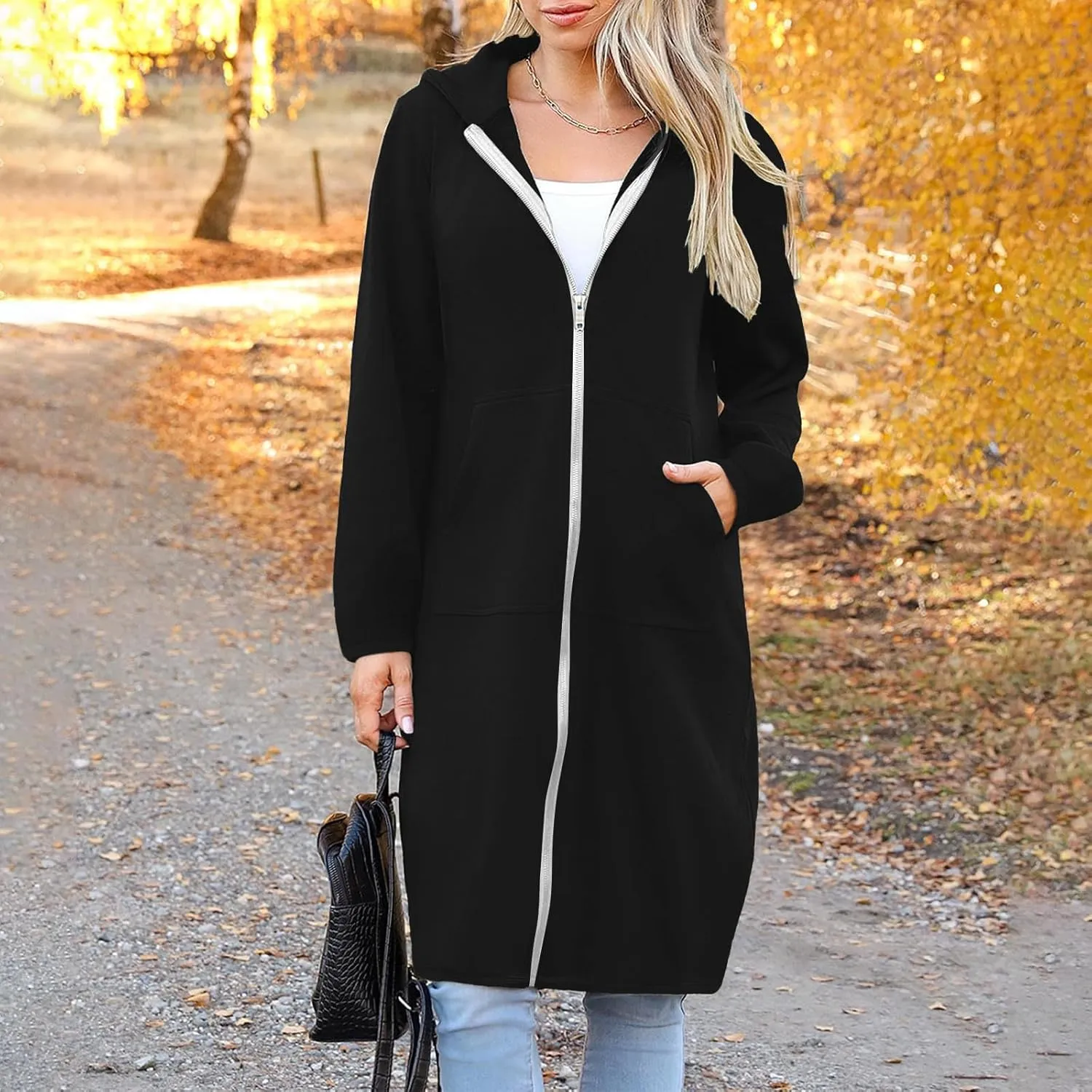 Zip Up Hoodies for Women Oversized Long Sleeve Sweatshirts Casual Fleece Hooded Coat Fall Long Jacket with Pockets