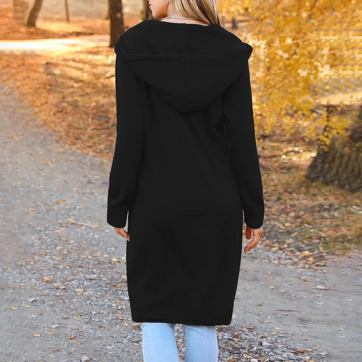 Zip Up Hoodies for Women Oversized Long Sleeve Sweatshirts Casual Fleece Hooded Coat Fall Long Jacket with Pockets