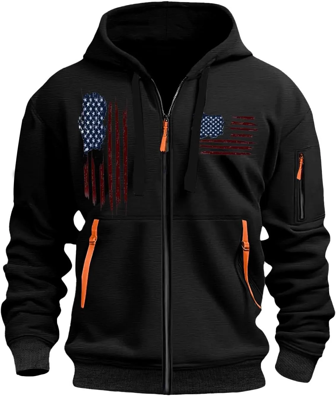 Zipper Hoodies for Men Graphic American Flag Tactical Hooded Sweatshirts Long Sleeve Athletic Jacket With Pockets