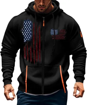 Zipper Hoodies for Men Graphic American Flag Tactical Hooded Sweatshirts Long Sleeve Athletic Jacket With Pockets