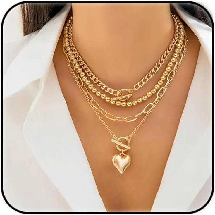 ZMANYIJEW 14K Gold Plated Large Heart Necklace for Women Silver Heart Pendant Necklace Exaggerated Personalized Big Heart Pendant Necklace Choker Heart Necklace for women