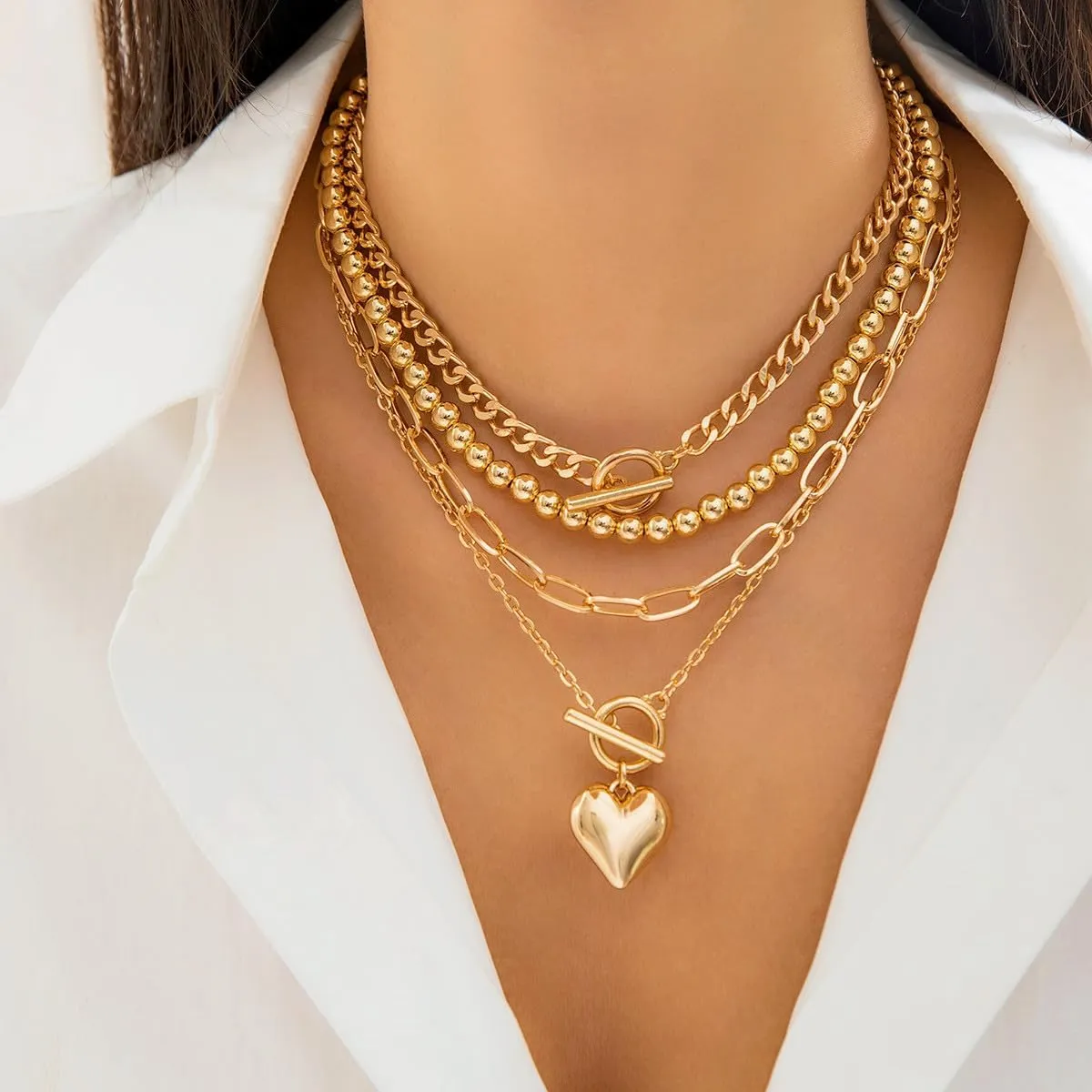 ZMANYIJEW 14K Gold Plated Large Heart Necklace for Women Silver Heart Pendant Necklace Exaggerated Personalized Big Heart Pendant Necklace Choker Heart Necklace for women