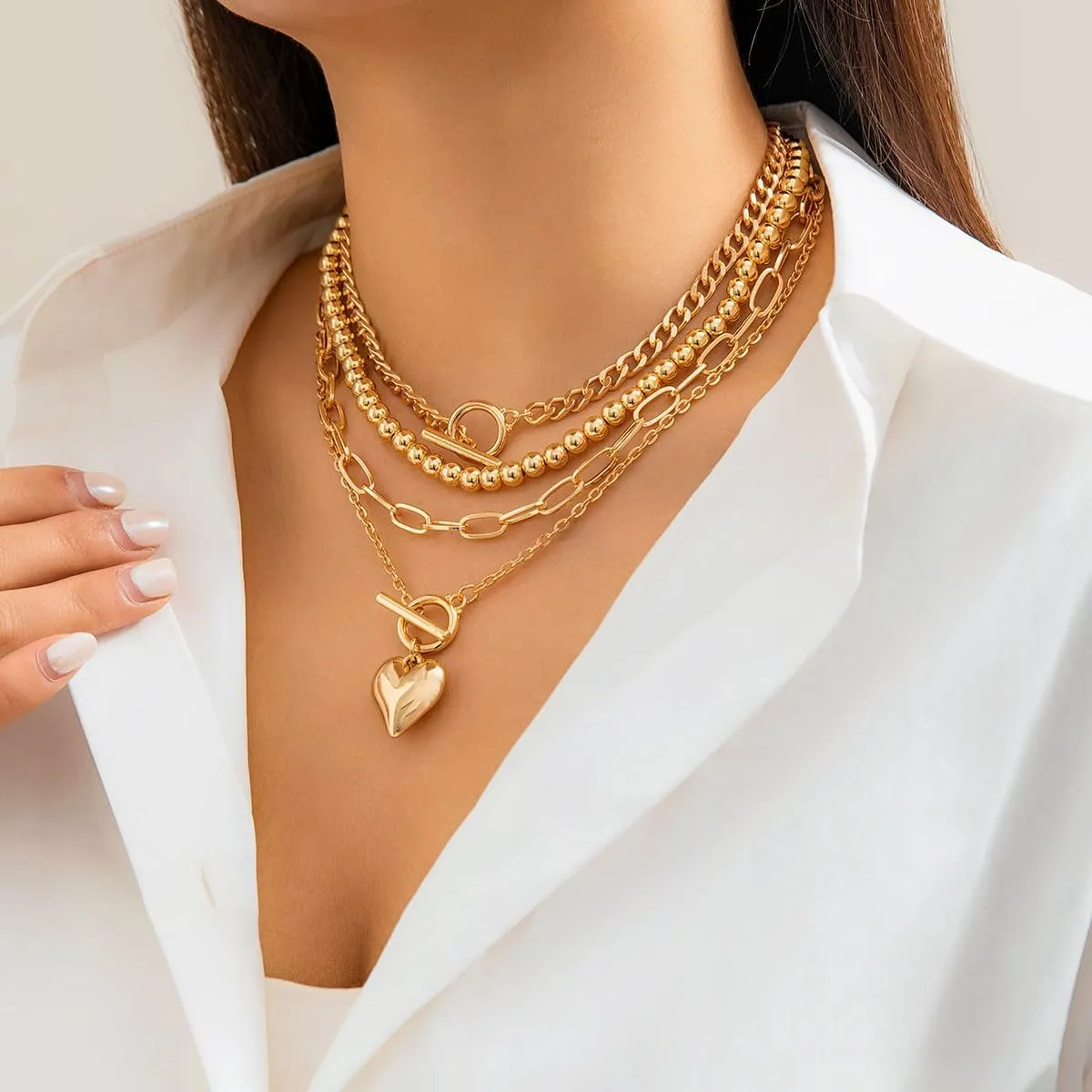ZMANYIJEW 14K Gold Plated Large Heart Necklace for Women Silver Heart Pendant Necklace Exaggerated Personalized Big Heart Pendant Necklace Choker Heart Necklace for women