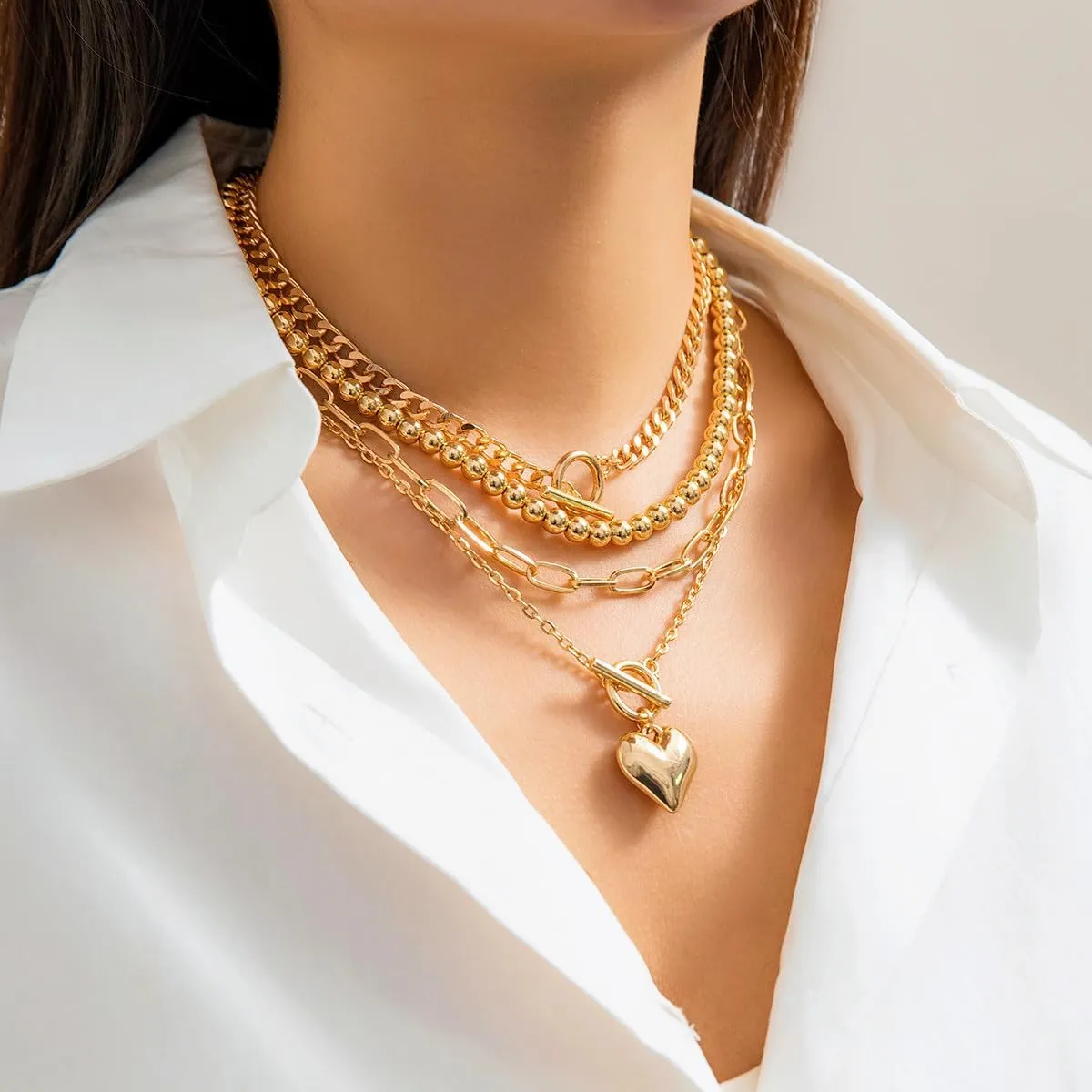 ZMANYIJEW 14K Gold Plated Large Heart Necklace for Women Silver Heart Pendant Necklace Exaggerated Personalized Big Heart Pendant Necklace Choker Heart Necklace for women