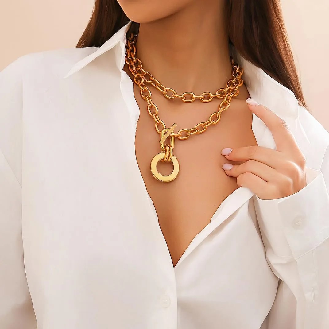 ZMANYIJEW Chunky Gold Layered Necklace for Women Gold Layered Necklaces Delicate Chunky Paperclip Necklace OT Toggle Clasp Necklaces Stackable Choker Necklaces Jewelry